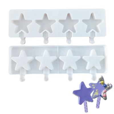 China Sustainable Star Ice Cream Popsicle Mold 4 Cavities Ice Cream Popsicle Mold Cake Tools Silicone Mold Candle Cube Ice Pop Baking Homemade Molds for sale