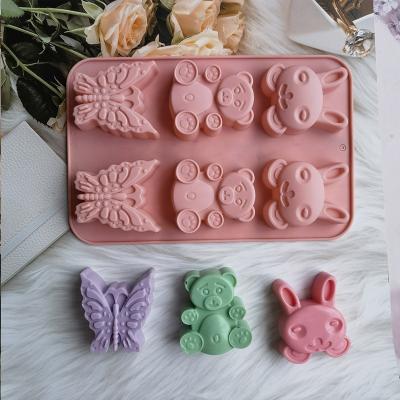 China New Viable Handmade 6 Cavity Bear Silicone Cake Mold DIY Cookies Rabbit Butterfly Decorating Mousse Making Mold for sale