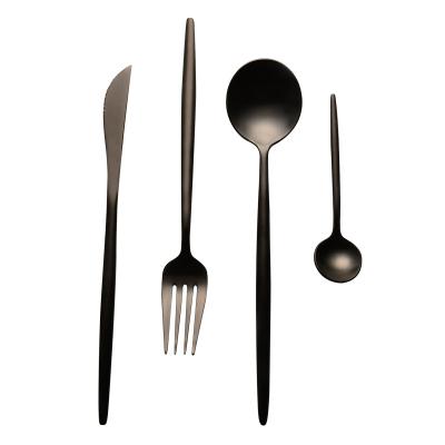 China Viable High Quality Matte Black Polished Stainless Steel Cutlery Set Dinner Knife Fork Spoon Tea Spoon for sale