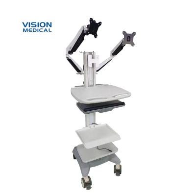 China Two Monitor Industrial Telemedicine Mount Trolley Medical Device Hospital Mobile Cart Nursing Scream for sale