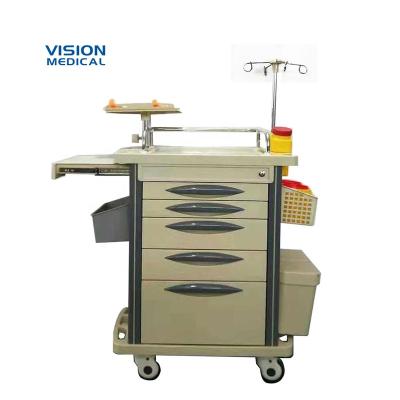 China Hospital Furniture Medical Equipment Crash Trolley Industrial Mobile Patient Transfer Trolley Workstation Nursing Cart Stainless Steel for sale