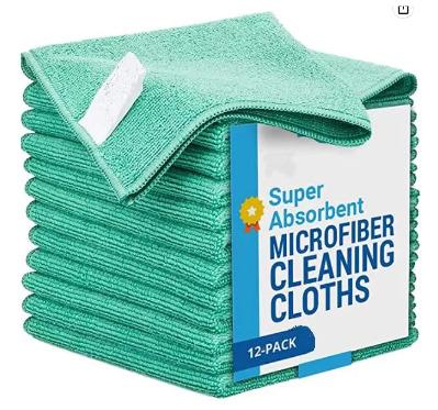 China 250GSM 30*30cm Microfiber Cloth Cleaning Cloth Stocked Warp Knitted Terry Cloth in Green for sale