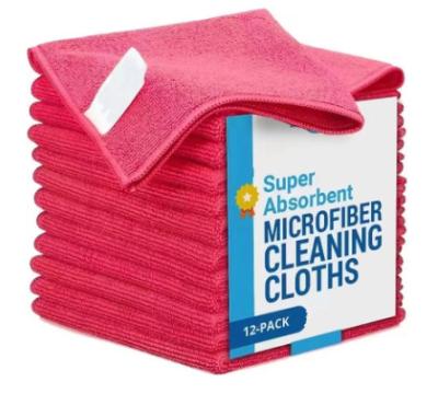 China 250GSM 30*30cm Microfiber Cloth Cleaning Cloth Stocked Warp Knitted Terry Cloth in Red for sale