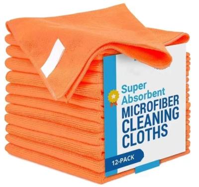 China Stocked 250GSM 30*30cm Microfiber Cloth Cleaning Cloth Warp Knitted Terry Cloth in Orange for sale