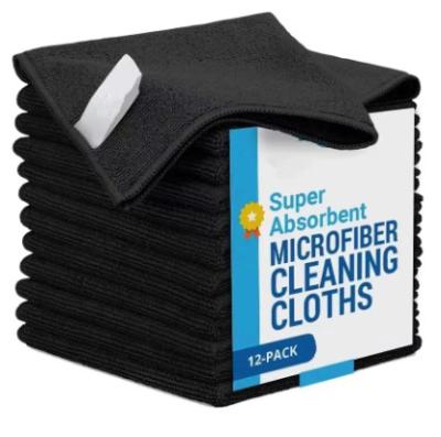 China Stocked 250GSM 30*30cm Microfiber Cloth Cleaning Cloth Warp Knitted Terry Cloth in Black for sale