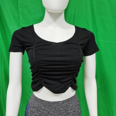 China wholesale Anti-wrinkle short sleeve V-neck ladies dark crop tops rayon fabric women T-shirt for sale