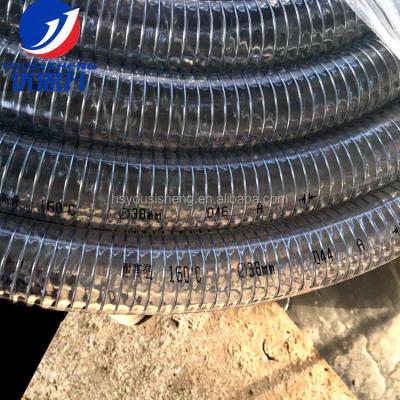 China Suction Hose 160 Degree 38.5mm Spring Steel Wire PVC Non-Toxic Reinforced Hose For Injection Molding Machine for sale