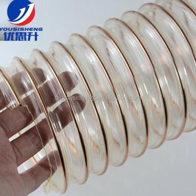 China Industrial Dust Suction Hose YSS Copper-plated Steel Hose , Transparent Waste Plastic Particles Wood Vacuum PU Telescopic Ventilation Hose for sale