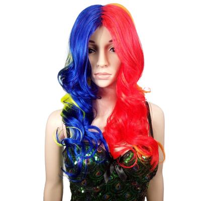 China High Quality Long 28inch 280G Red Orange Blue Yellow Blue Orange Color Cosplay Party Genshin Perform Synthetic Cosplay Wigs for sale