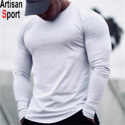 China Wholesale QUICK DRY Mens Long Sleeve Print Shirts 95% Cotton 5% Spandex Gym Sporty T-Shirt for sale