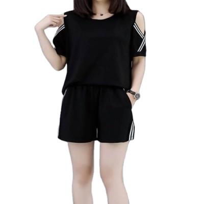 China New Fashion QUICK DRY Custom Made Shorts And T-shirt Set Women's Half Sleeve Off The Shoulder T-shirt Shorts Set Casual Women for sale