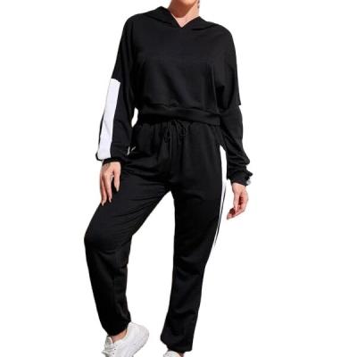 China Anti-pilling Contrast Panel Sports Hoodie With 2 Piece Drawstring Women's Sweatsuits 2021 Sweatpants for sale