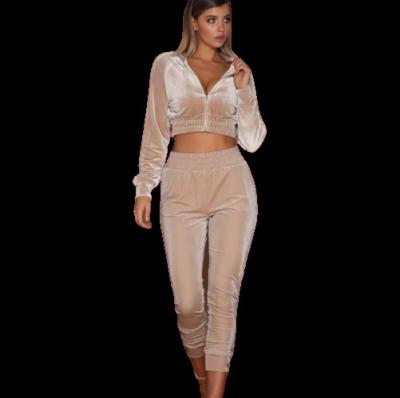 China Beautiful Breathable Velvet Women Custom 2 Piece Sets Sweatsuit Tracksuit for sale