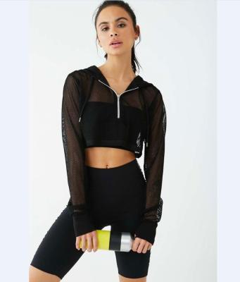 China Fashion Style Long Sleeve Pure Sporty Women's Mesh Sweatshirts QUICK DRY Cropped Top Hoodie Cropped Sweatshirt For Women Jumper Pullover for sale