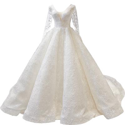 China Custom Embroidered Wedding Dresses Deep V Neckline Long Sleeve Women Wedding Dress Bridal Gowns For Women for sale