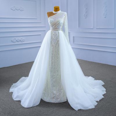 China New one shoulder bead sequ fashion mermaid wedding dress handmade fullbody wedding dress dry cleaning for sale