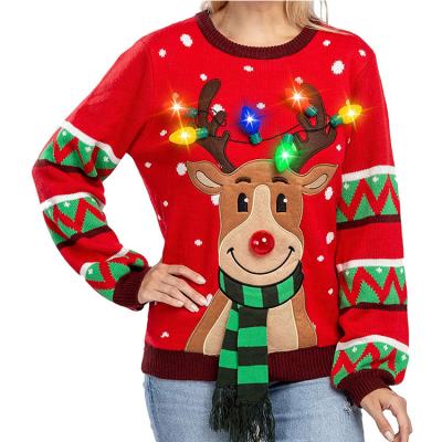 China 2021 QUICK DRY Christmas Sweater Led Light Knitting 100% Acrylic Christmas Sweater Women for sale