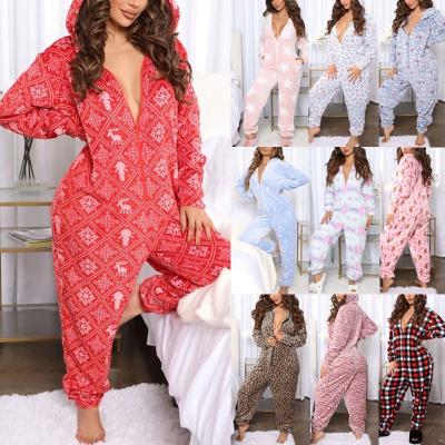 China Christmas Breathable Pajamas Thickened Print One Piece Christmas Leopard Pajamas Hooded Sleepwear for sale