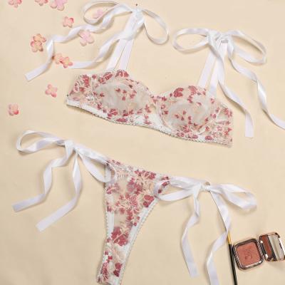 China Newest Sporty Set Good Quality Femme Y Women Underwear Ribbon Lingerie Set for sale