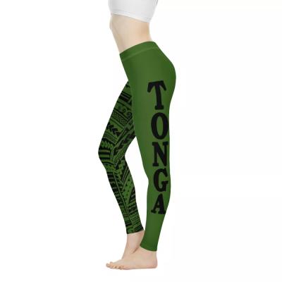 China Latest Design Tonga Reversible Green Tatau Tattoo Pattern Womens Fitness High Waist Pants Yoga Womens Breathable And QuickDrying Pants for sale