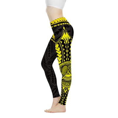 China Dropshipping Women Fitness Gaiters Hibiscus Girl Pattern Reversible Hawaiian Polynesian Tight Yoga Pants Full Length Long Pants for sale