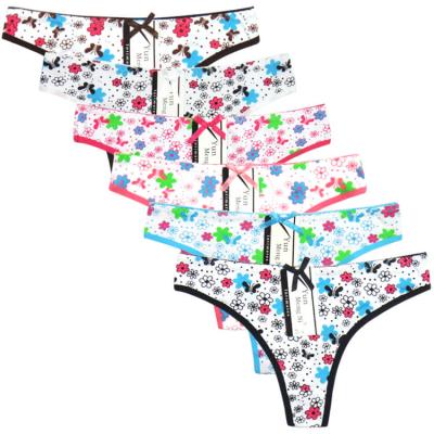 China Lovely New Style Antibacterial Underwear Flower Printing Cotton Yong Girls Thongs for sale