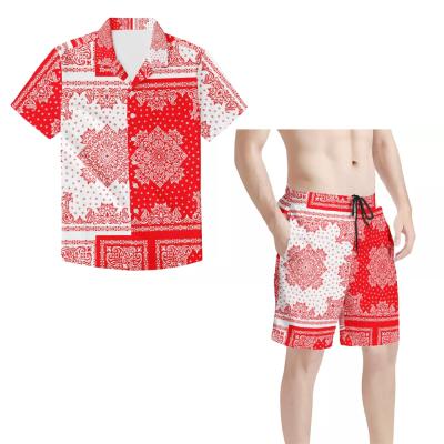 China Polyester/Cotton Paisley Style Shirt And Beach Wear Plus Size Men'S Custom Stretch Size Pants Suit Bandana Printing T-shirt And Shorts Sets for sale