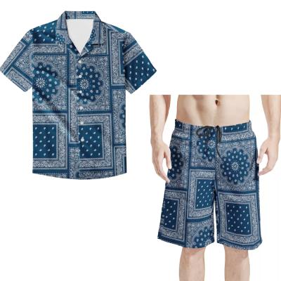 China Custom Made High Quality Cotton Men's Bandana Printing/Polyester Shirt Fashion Beach Shirt And Beach Pants Set And Shorts Set Paisley Pattern Design Beach Wear for sale