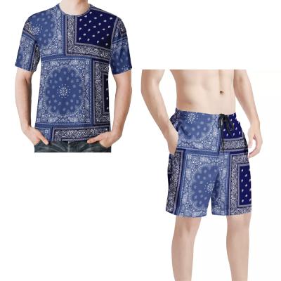 China Polyester/Cotton Custom Men's Paisley Style Shirt Beach Stretch Waist Pants Suit 2021 Summer Bandana Printing Men's T-shirt And Shorts Suit Beach Wear for sale