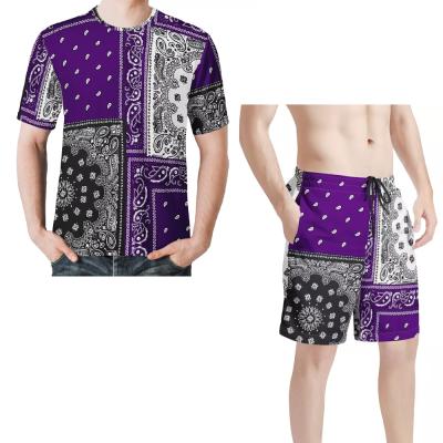 China 1MOQ Polyester/Cotton Boy Casual Summer Breathable T-shirt With Shorts 2 Piece Suit Wholesale Paisley Pattern Design Bandana Print Luxury T-shirt for sale