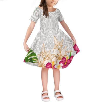 China Polyester/Cotton 2021 New Summer Princess Girls Dress High Quality Polynesian Hibiscus Flowers Cute Dress Kids Birthday Party Vestidos Clothing for sale