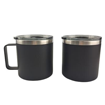 China Sustainable Wholesale Coffee Travel Mugs 14oz Regular Double Wall Stainless Steel Powder Coated Tumbler With Handle for sale