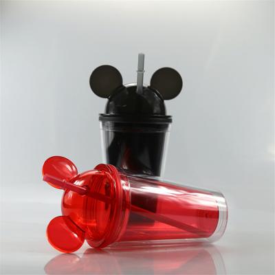 China 16OZ Modern Double Wall Plastic Mickey Mouse Tumbler With Straw Mugs And Acrylic Lid Ear Tumbler for sale