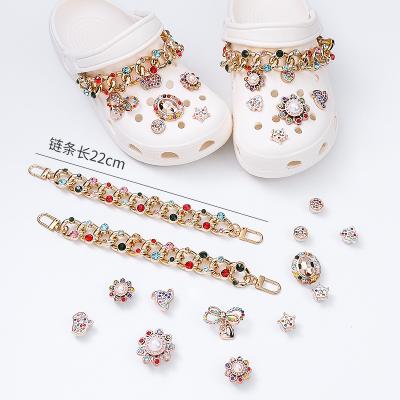 China Punk Heavy Gold Plated Rhinestone DIY Shoe Chains Cuban Clog Chains 1set Charms Shoe Accessories Set For Croc Shoes Decorations for sale