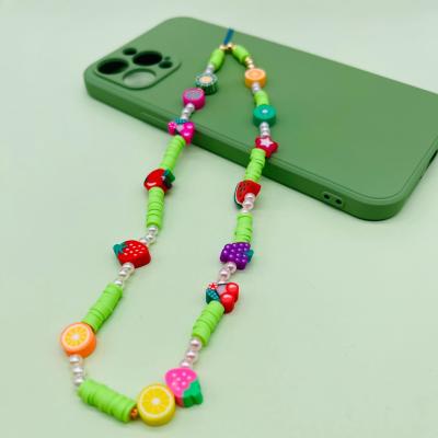 China Cute Colorful Cartoon Fruit Pearl Mobile Phone Long Key Charm Pearl Phone Chain Chain for sale