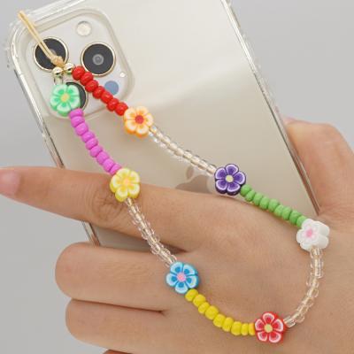 China 2021 New Mobile Phone Colorful Miyuki Beads Acrylic Flower Bead Phone Case Chain Wholesale Cute Strap Chain For Women Summer Jewelry for sale