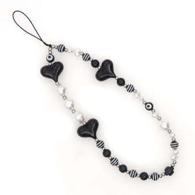 China Wholesale Cute Diy Acrylic Cute Heart Beads Phone Chain Fashion Bead Beaded Mobile Phone Charm Strap for sale