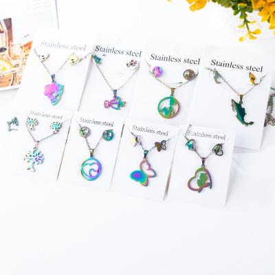 China FASHIONABLE Wholesale Life Butterfly Heart Skull Tree Shaped Colorful AB Stainless Steel Plated Earrings Necklace Jewelry Set For Women for sale