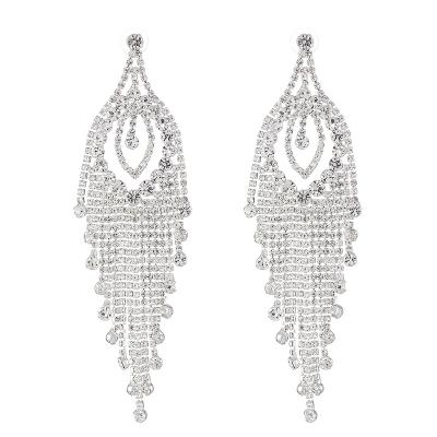 China Luxury Crystal Long Tassel Earrings TRENDY Drop Earrings And Jewelry Silver Wedding Earrings For Brides for sale