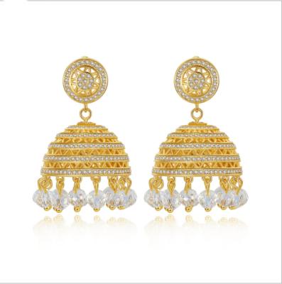 China TRENDY Indian Jhumka Crystal Beads Bridal Drop Earrings for Women Wedding Bridal Tassel Pendientes Femme Christmas Gifts Party Jewelry for sale