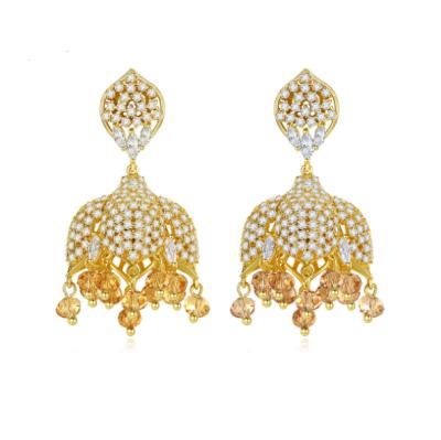 China 2021 Indian Jewelry Dangling Wedding FASHION Gold Jhumka Earrings CZ Luxury Chandelier Earrings for sale