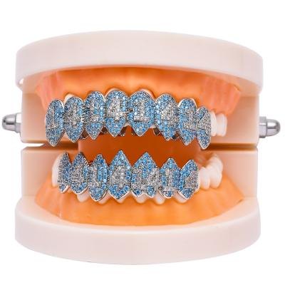 China New Arrival Hip Hop Men's Diamond Grillz Full Diamond Iced Out CZ Teeth Vampire Fang Props Holiday Dance Party 1414 for sale