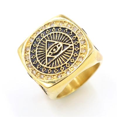 China Punk Gold Plated Stainless Steel Devil's Eye AG Ring Custom Master Mason Masonic Ring For Men Punk Jewelry for sale