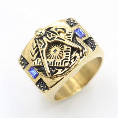 China Punk European American Customized Gold Plated Free Mason AG Logo Mens and Womens Stainless Steel Retro Ring for sale