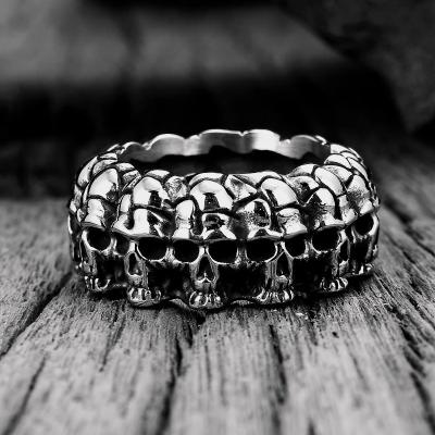 China Punk Vintage Stainless Steel Engraved Hip Hop Style Skull Boys Mens Gothic Punk Rings for sale