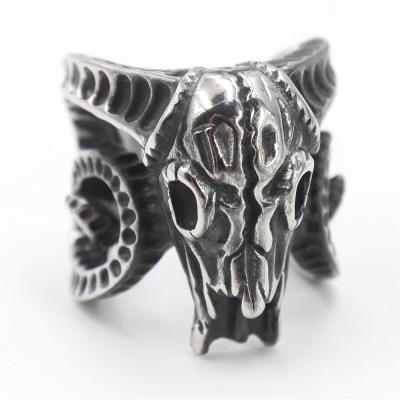 China Custom Jewelry Punk Ram Head Skull Ring Motorcycle Stainless Steel Punk Party Ring Men's Exaggeration Gothic Biker Ring for sale