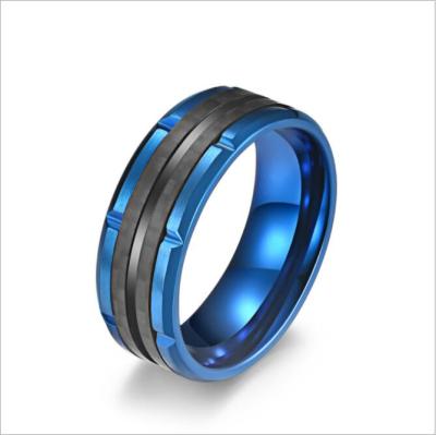 China Tungsten Steel Ring Blue and Black High Quality Carbon Fiber Rings 8mm Mens Ring Jewelry For Men CLASSIC for sale