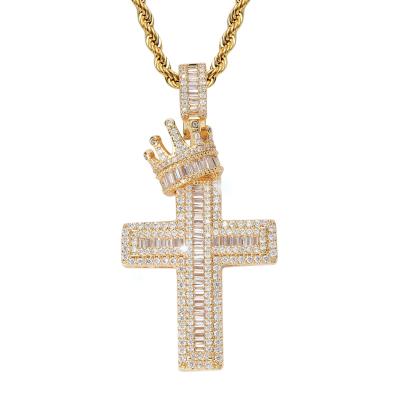 China Hiphop Hip Hop Iced Out Crown Classic Cross Necklace Rope Chain Women Gold Cross CZ Jewelry Pendant Wholesale for sale