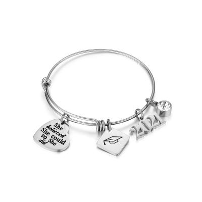 China TRENDY 2021 Graduation Gift Custom Engraved Stainless Steel Alex Disc Bracelets&Bangle Round Charm and Anim Adjustable Bracelet for sale