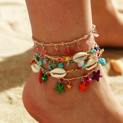 China BOHEMIA Boho Shell Starfish Charm Beach Bracelets Handmade Turquoise Beaded Natural Stone Anklet Foot Jewelry Bracelet for sale